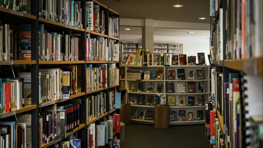 Shelves of books in an international school library; the curriculum a Singapore international school teaches shapes what a child studies next.