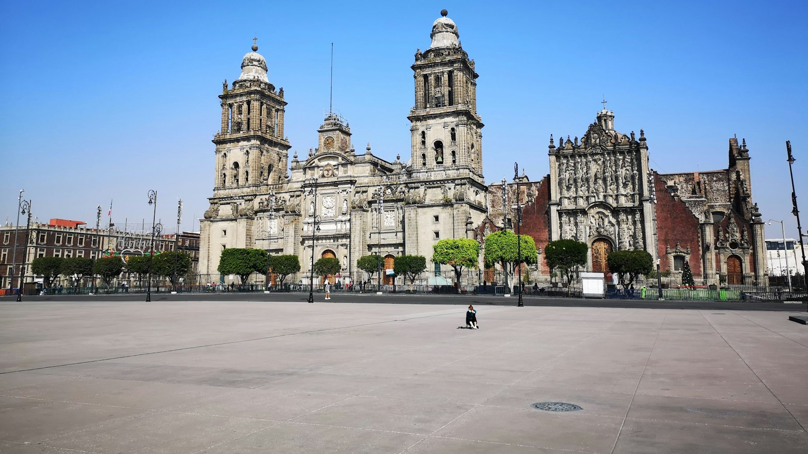 The Metropolitan Cathedral on the Zocalo in Mexico City under a clear blue sky